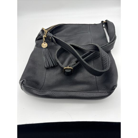 The Sak Collective Ladera Black Soft Leather Bag W/Tassel Crossbody A5 Hobo EUC - Picture 1 of 11